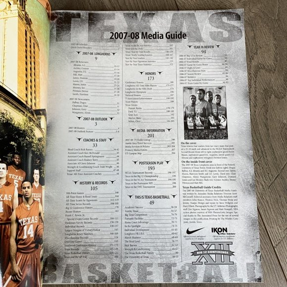 2007-08 Texas Men’s Basketball Media Guide UT University Of Texas Longhorns - Picture 8 of 8
